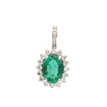 JPPD-728/9063 Emerald Helo Diamond Oval Pendant | 18K