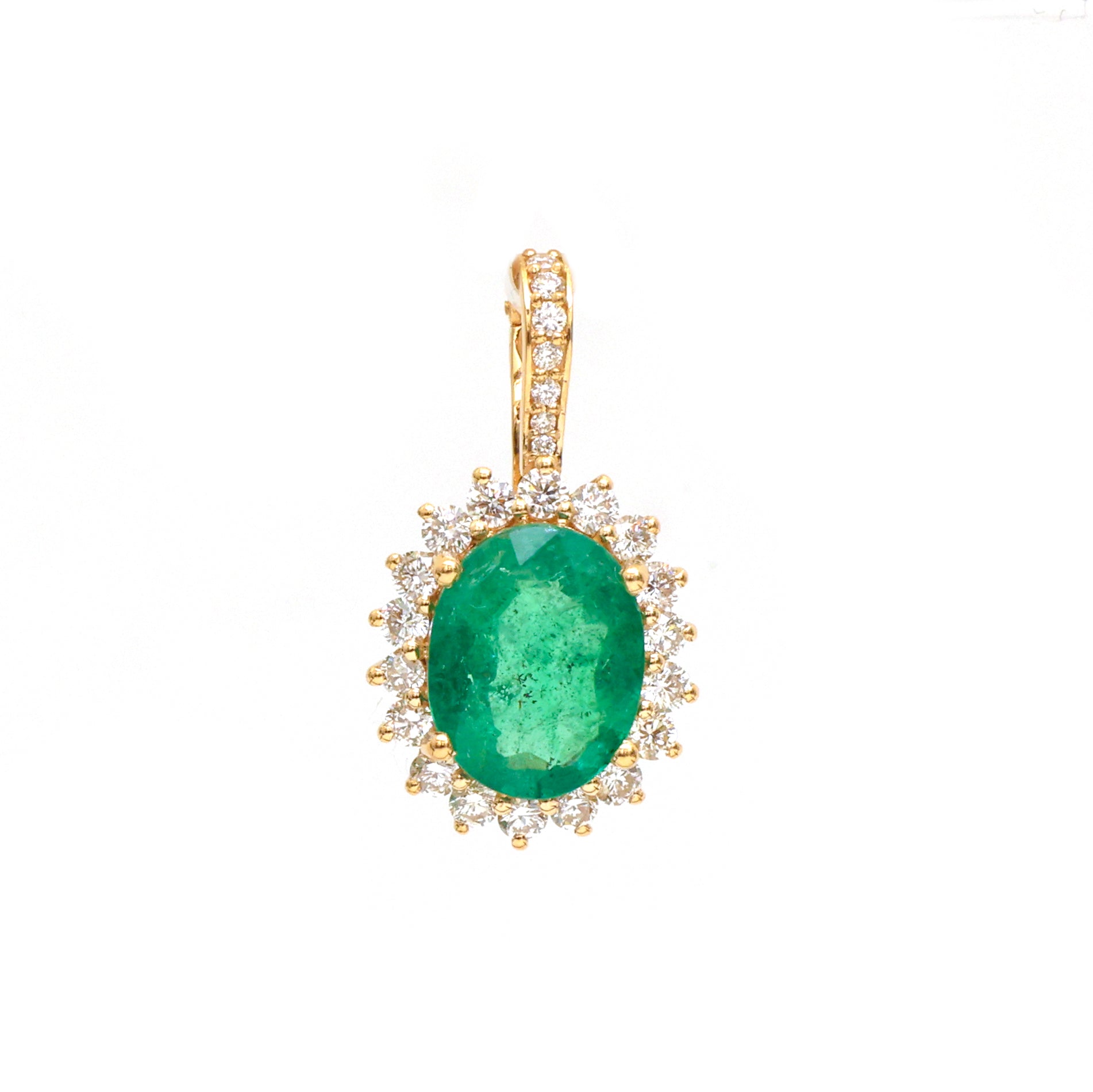JPPD-754/9144 Emerald Helo Diamond Oval Pendant | 18K