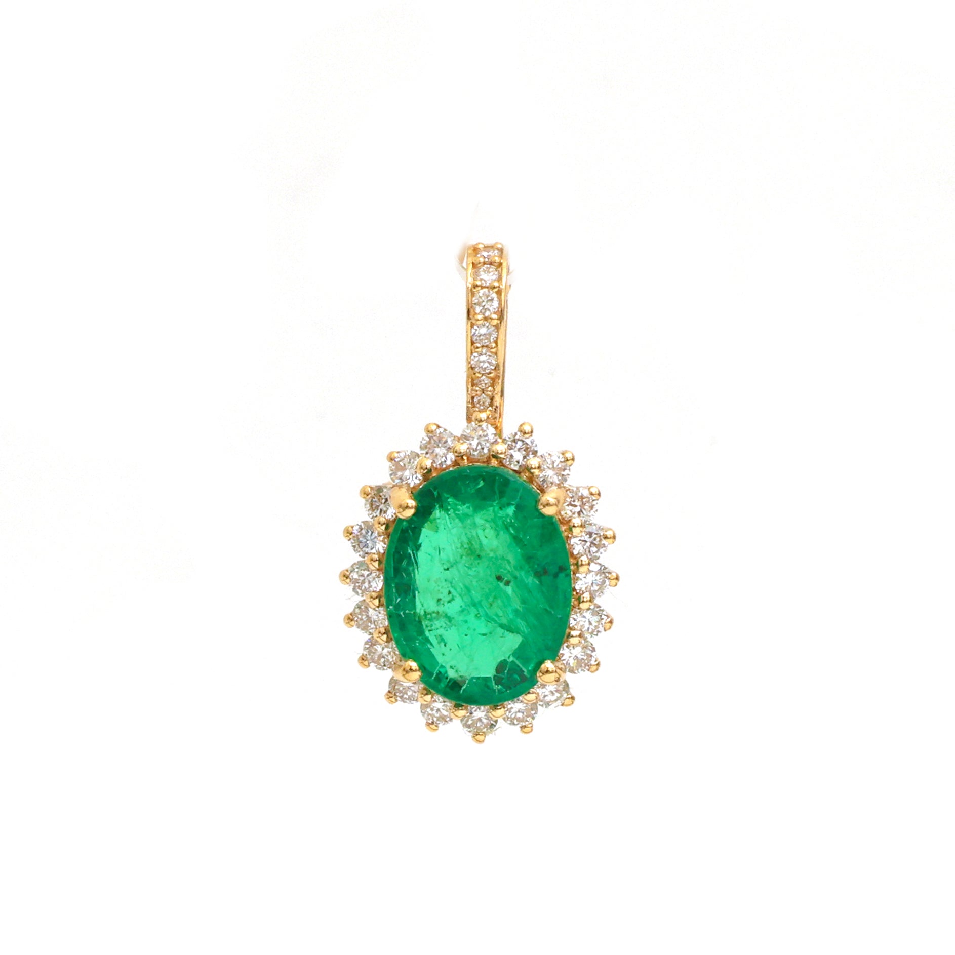 JPPD-756/9146 Emerald Helo Diamond Oval Pendant | 18K