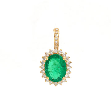 JPPD-756/9146 Emerald Helo Diamond Oval Pendant | 18K