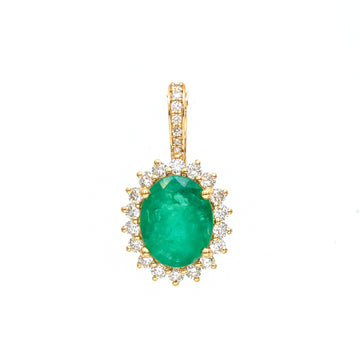 JPPD-758/9148 Emerald Helo Diamond Oval Pendant | 18K