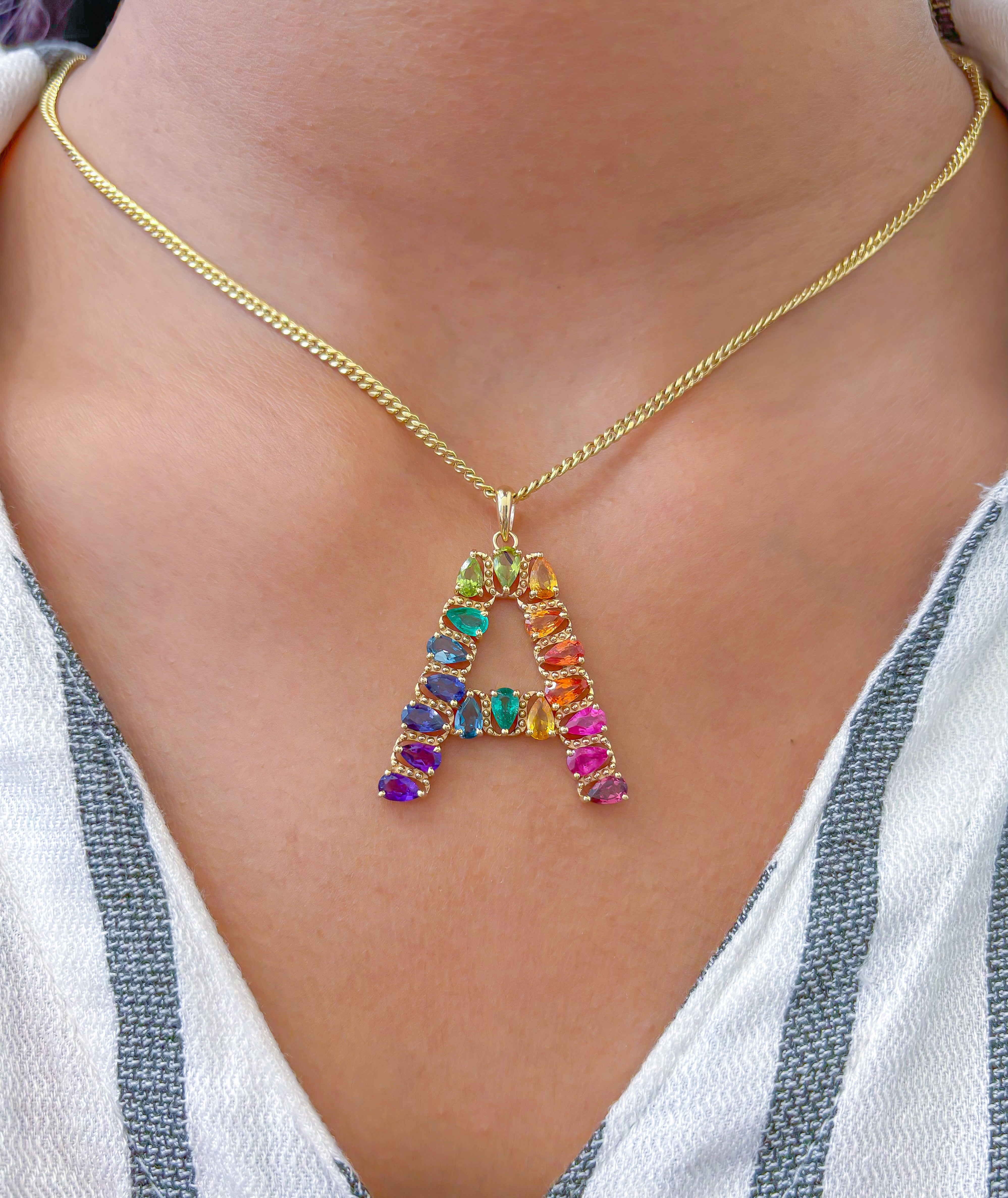 JPPD-767/9192 Rainbow Gemstone Pendant | 14K