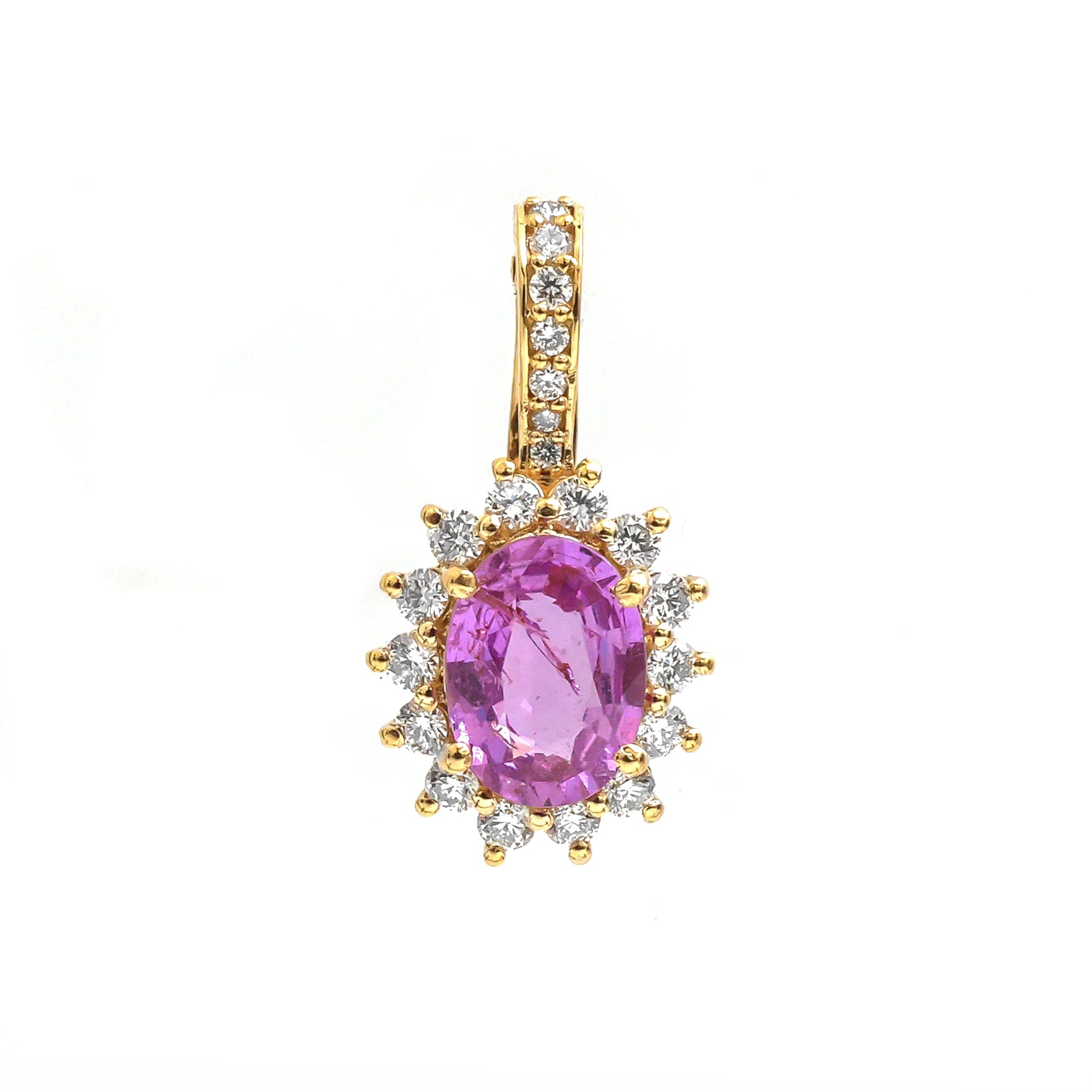 JPPD-769/9194 Pink Sapphire Helo Diamond Oval Pendant | 18K