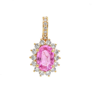 JPPD-771/9196 Pink Sapphire Helo Diamond Oval Pendant | 18K