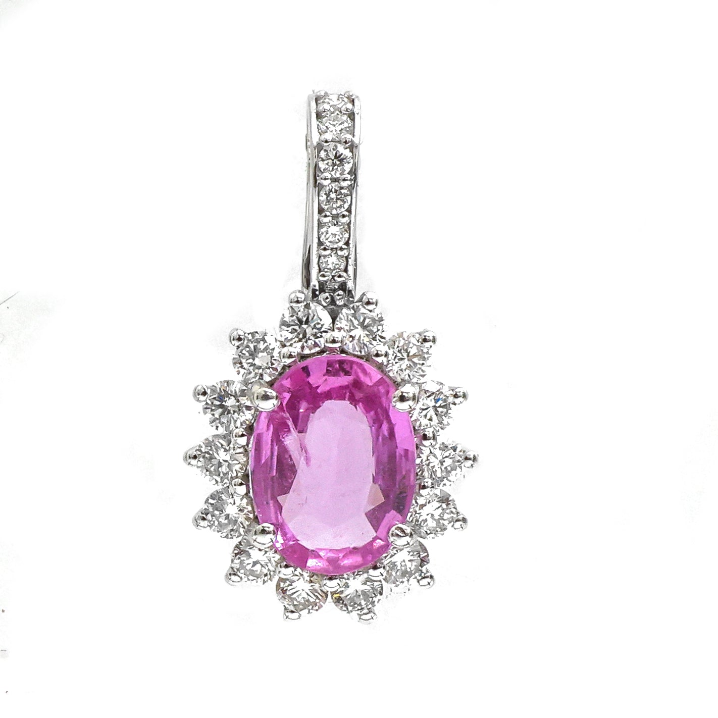 JPPD-776/9201 Pink Sapphire Helo Diamond Oval Pendant | 18K