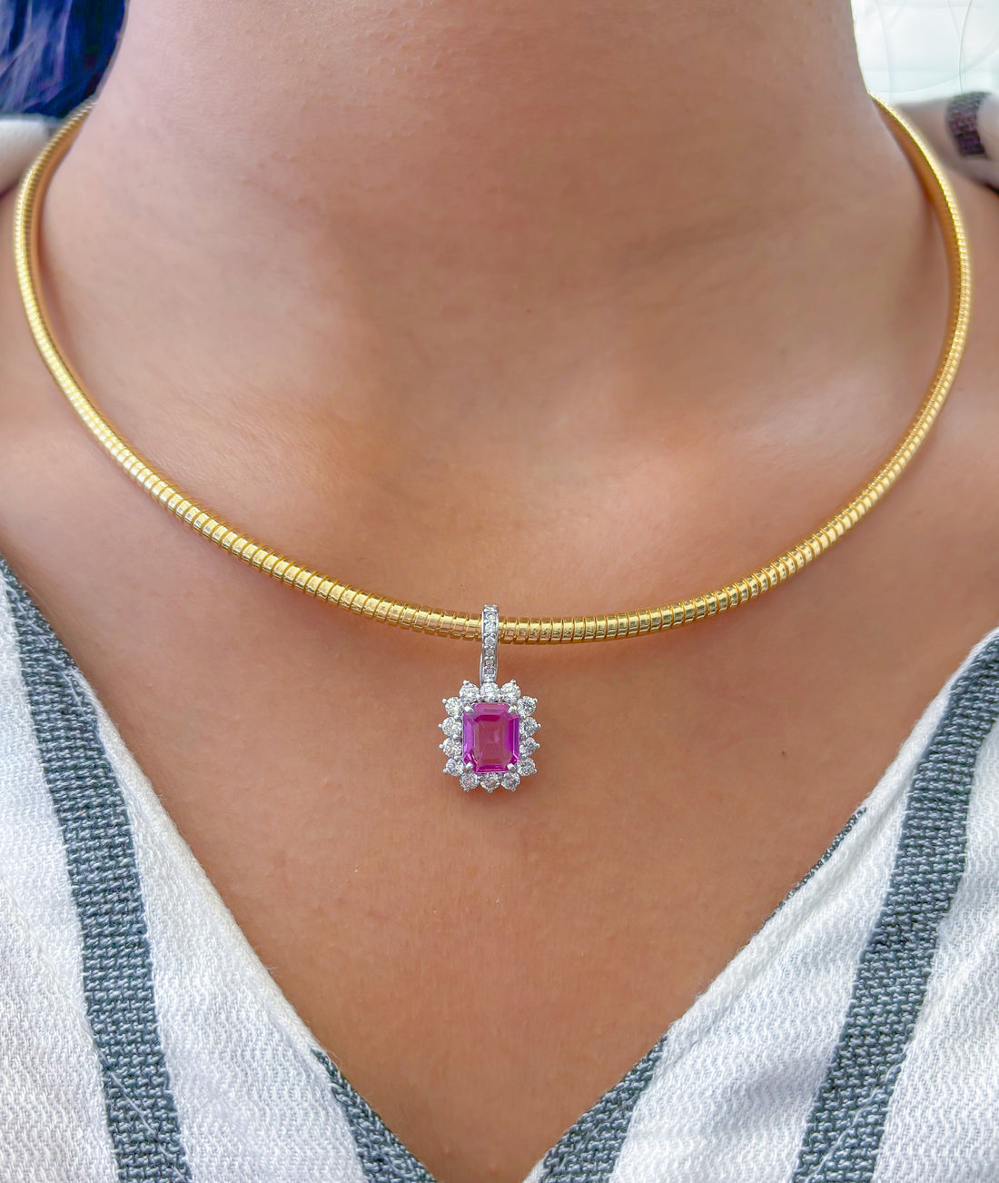 JPPD-777/9202 Pink Sapphire Helo Diamond Octagon Pendant | 18K