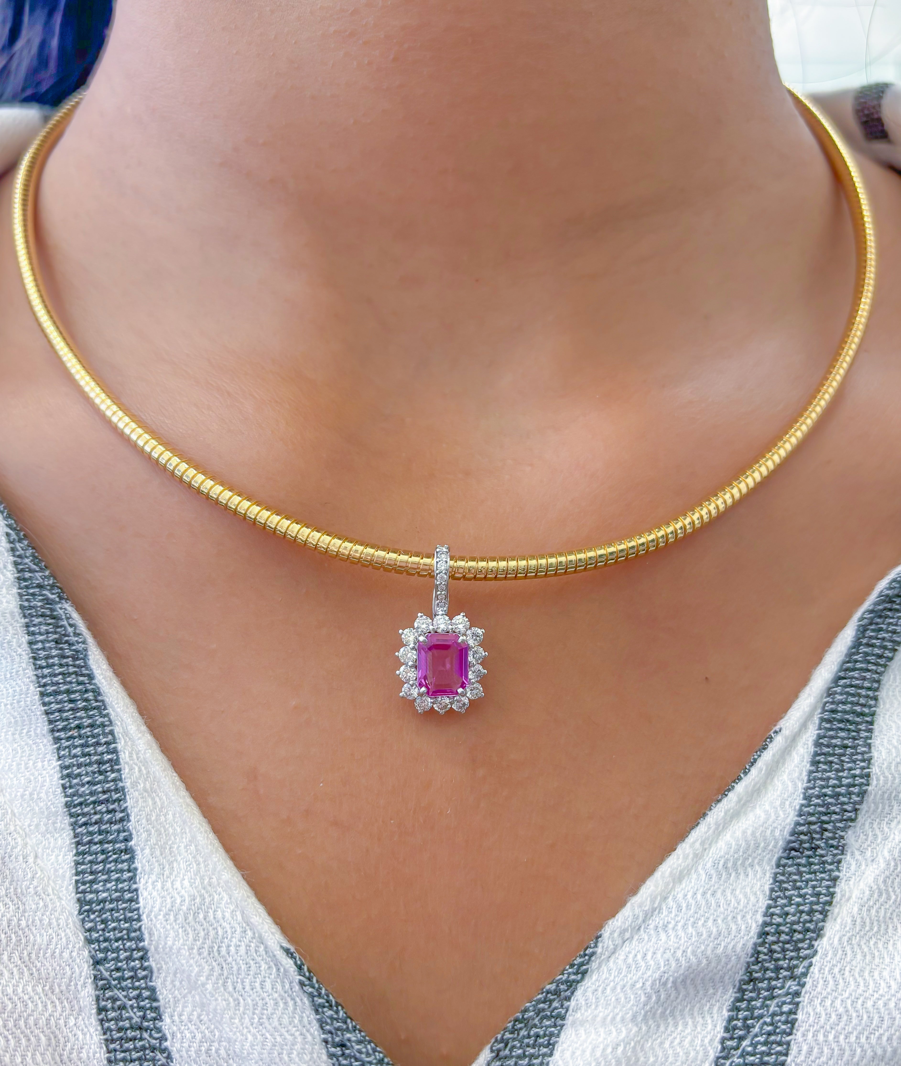 JPPD-777/9202 Pink Sapphire Helo Diamond Octagon Pendant | 18K
