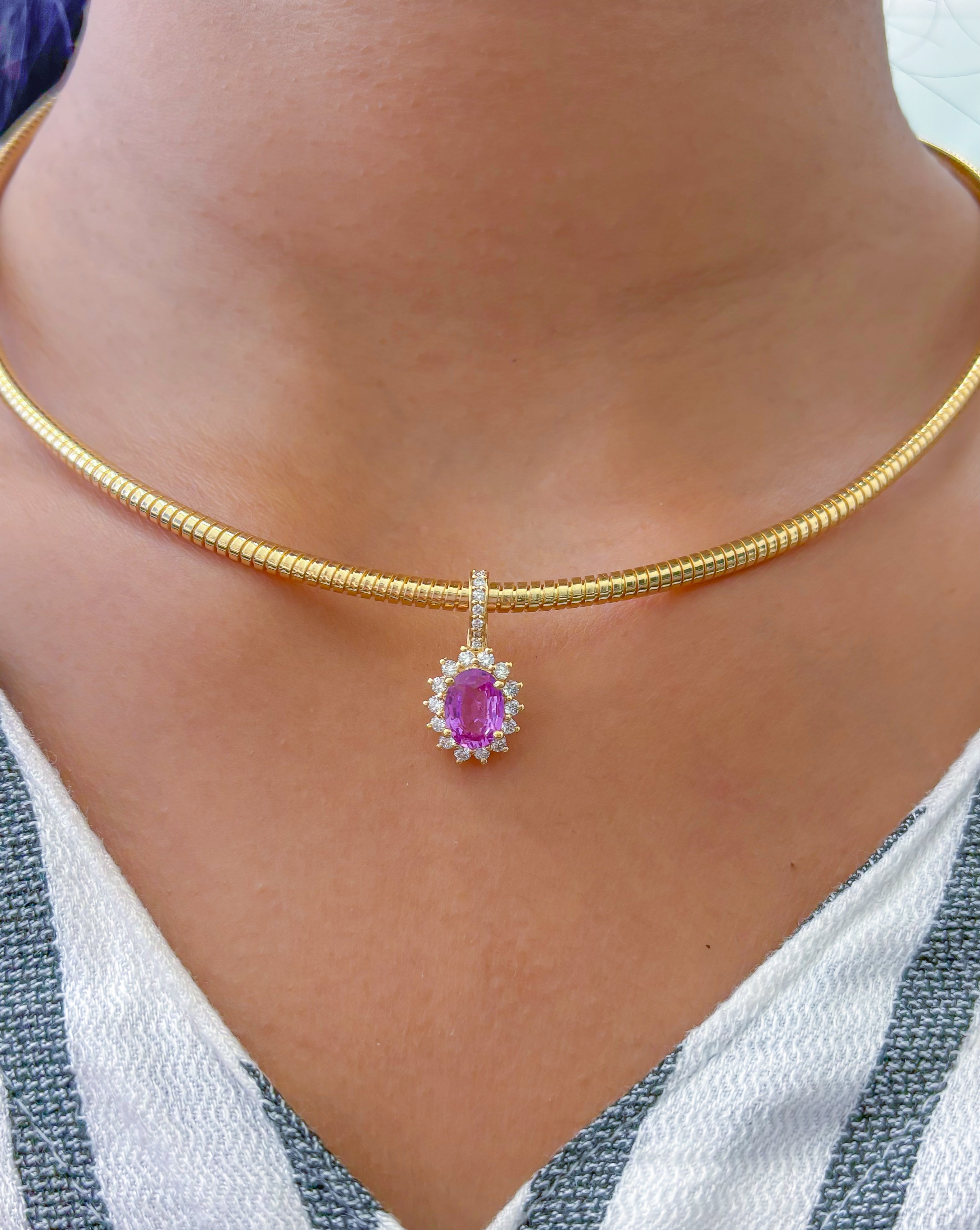 JPPD-778/9203 Pink Sapphire Helo Diamond Oval Pendant | 18K