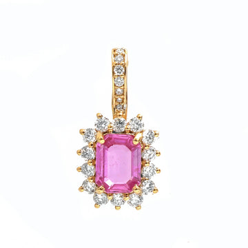 JPPD-779/9204 Pink Sapphire Helo Diamond Octagon Pendant | 18K