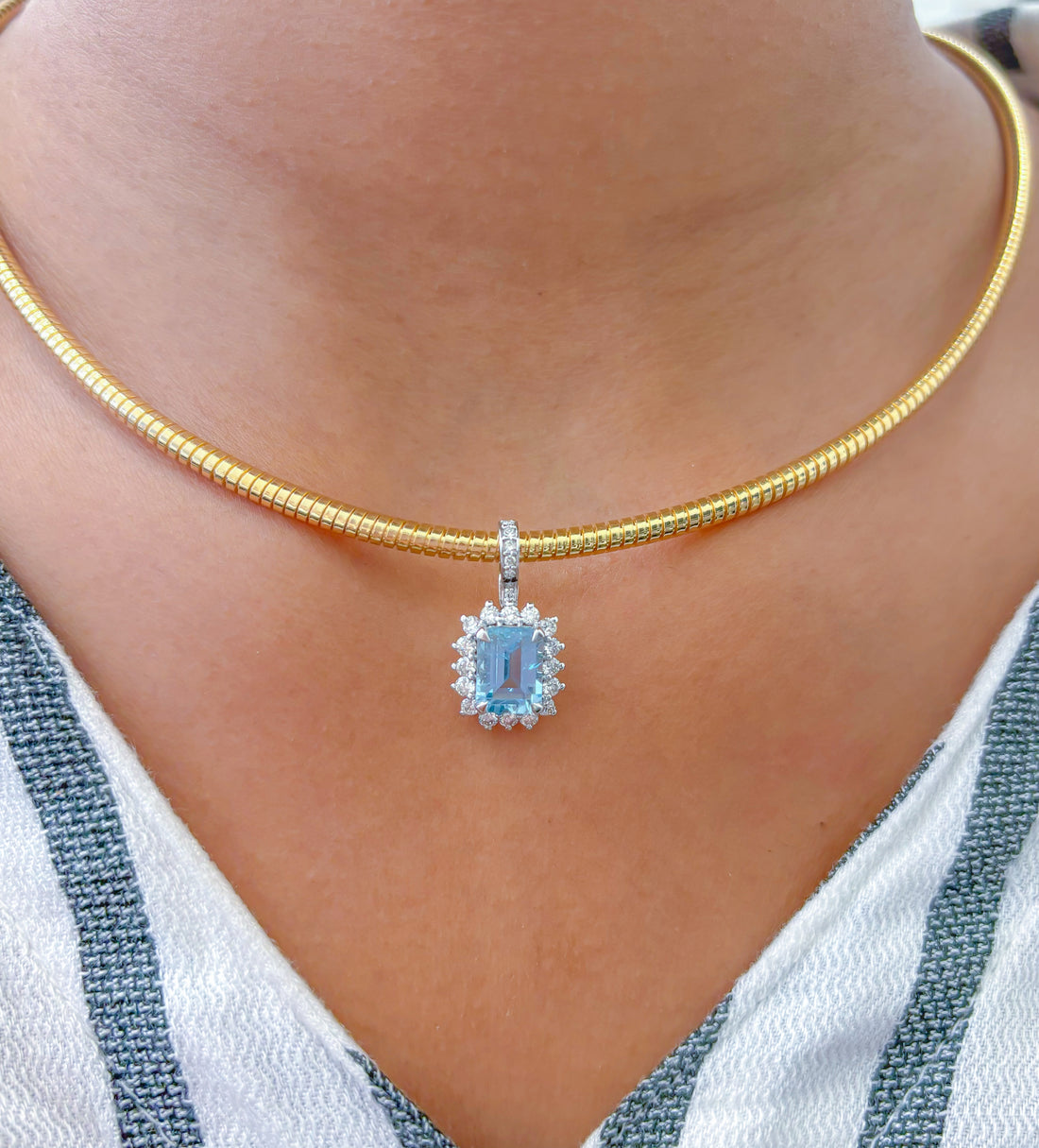 JPPD-780/9205 Aquamarine Helo Diamond Octagon Pendant | 18K