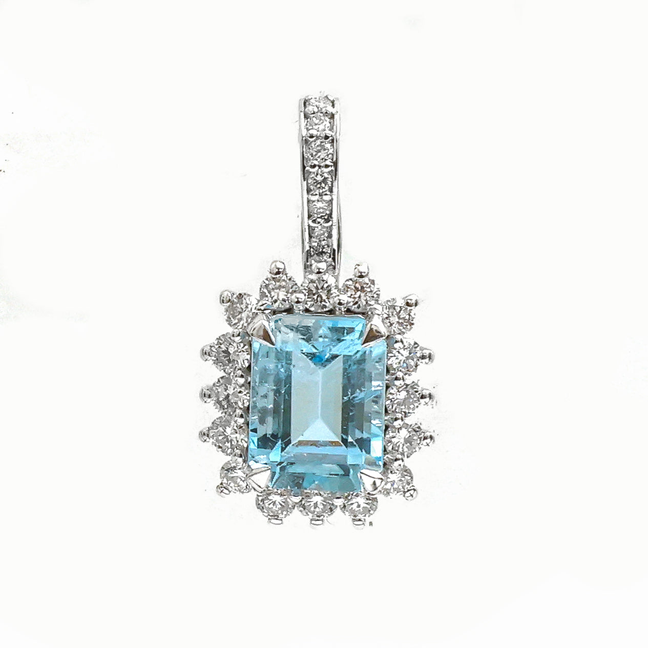 JPPD-780/9205 Aquamarine Helo Diamond Octagon Pendant | 18K