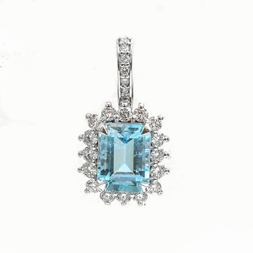 JPPD-780/9205 Aquamarine Helo Diamond Octagon Pendant | 18K