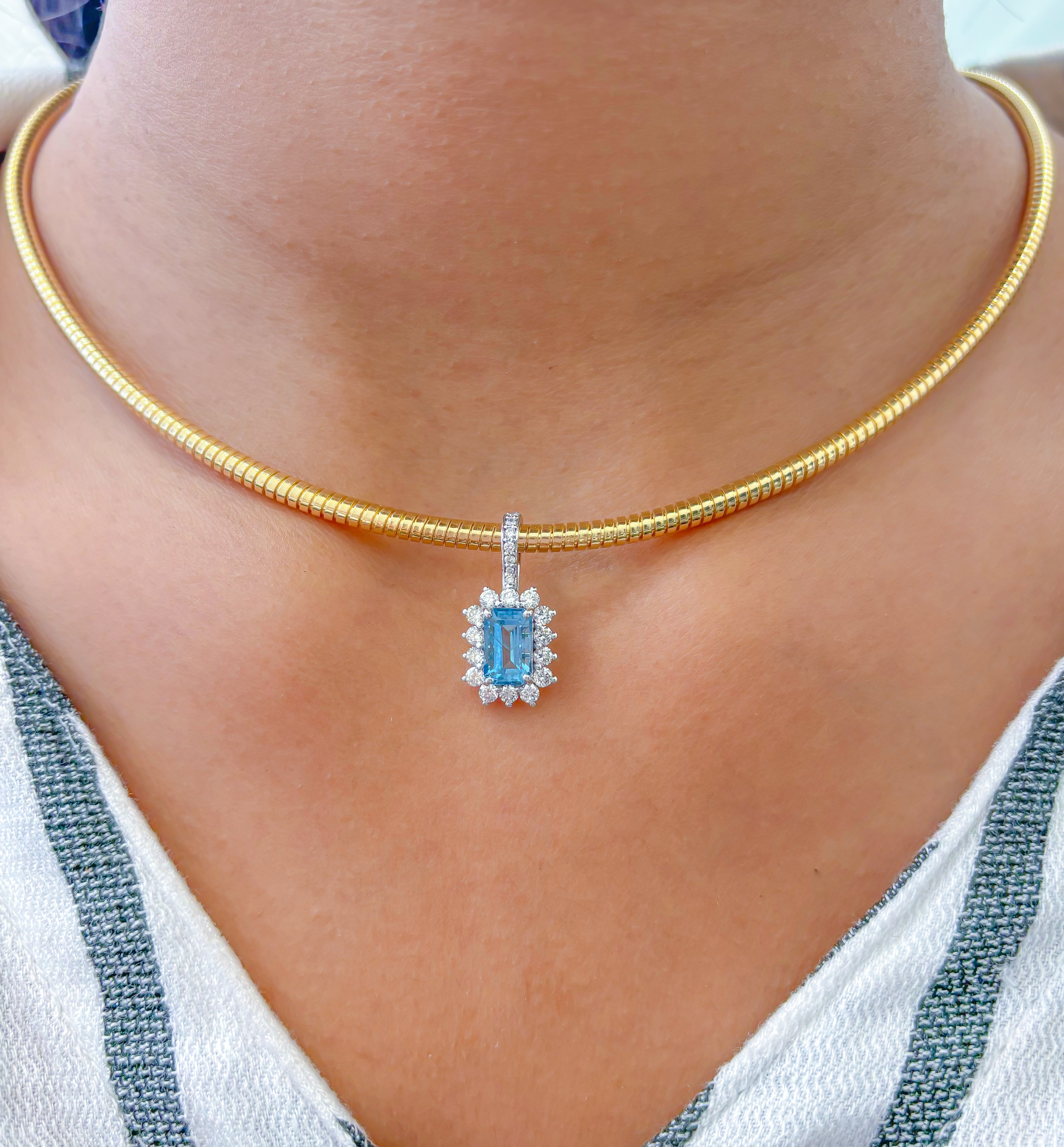 JPPD-785/9210 Aquamarine Helo Diamond Octagon Pendant | 14K
