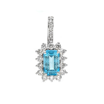 JPPD-785/9210 Aquamarine Helo Diamond Octagon Pendant | 14K