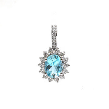 JPPD-786/9211 Aquamarine Helo Diamond Oval Pendant | 14K