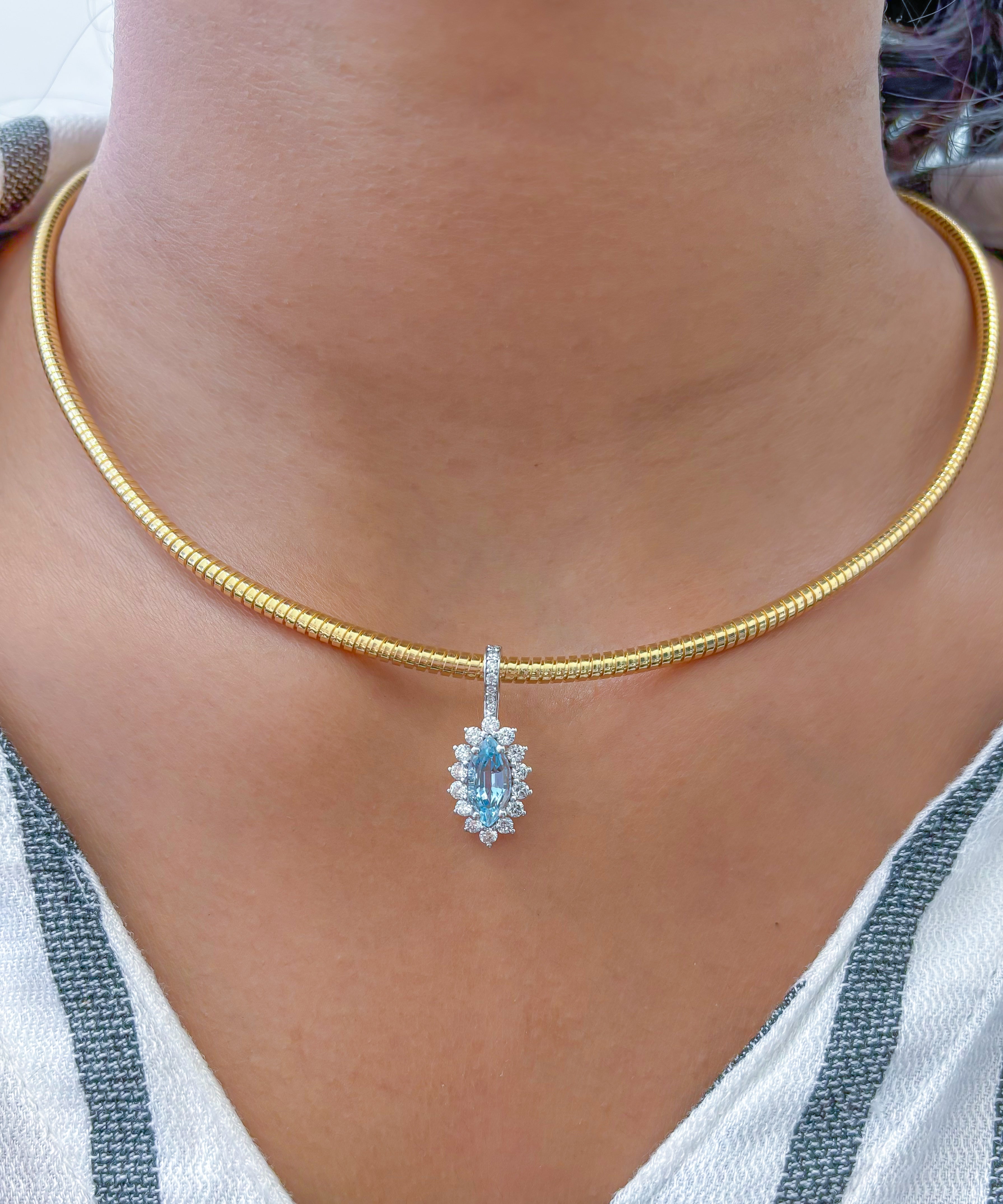JPPD-789/9214 Aquamarine Diamond Pendant | 14K