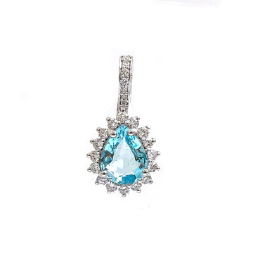 JPPD-791/9216 Aquamarine Helo Diamond Octagon Pendant | 14K