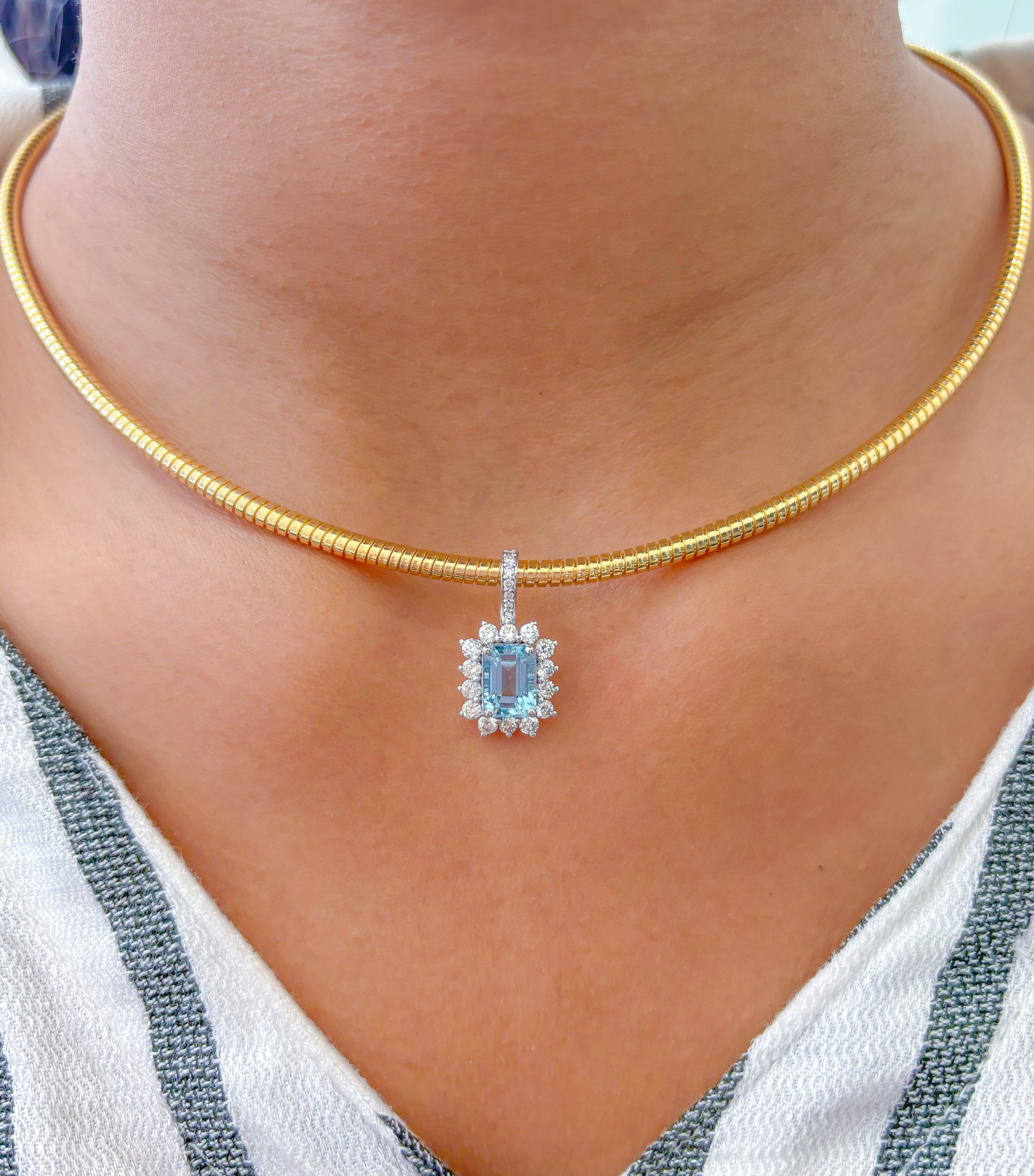 JPPD-793/9218 Aquamarine Helo Diamond Octagon Pendant | 14K