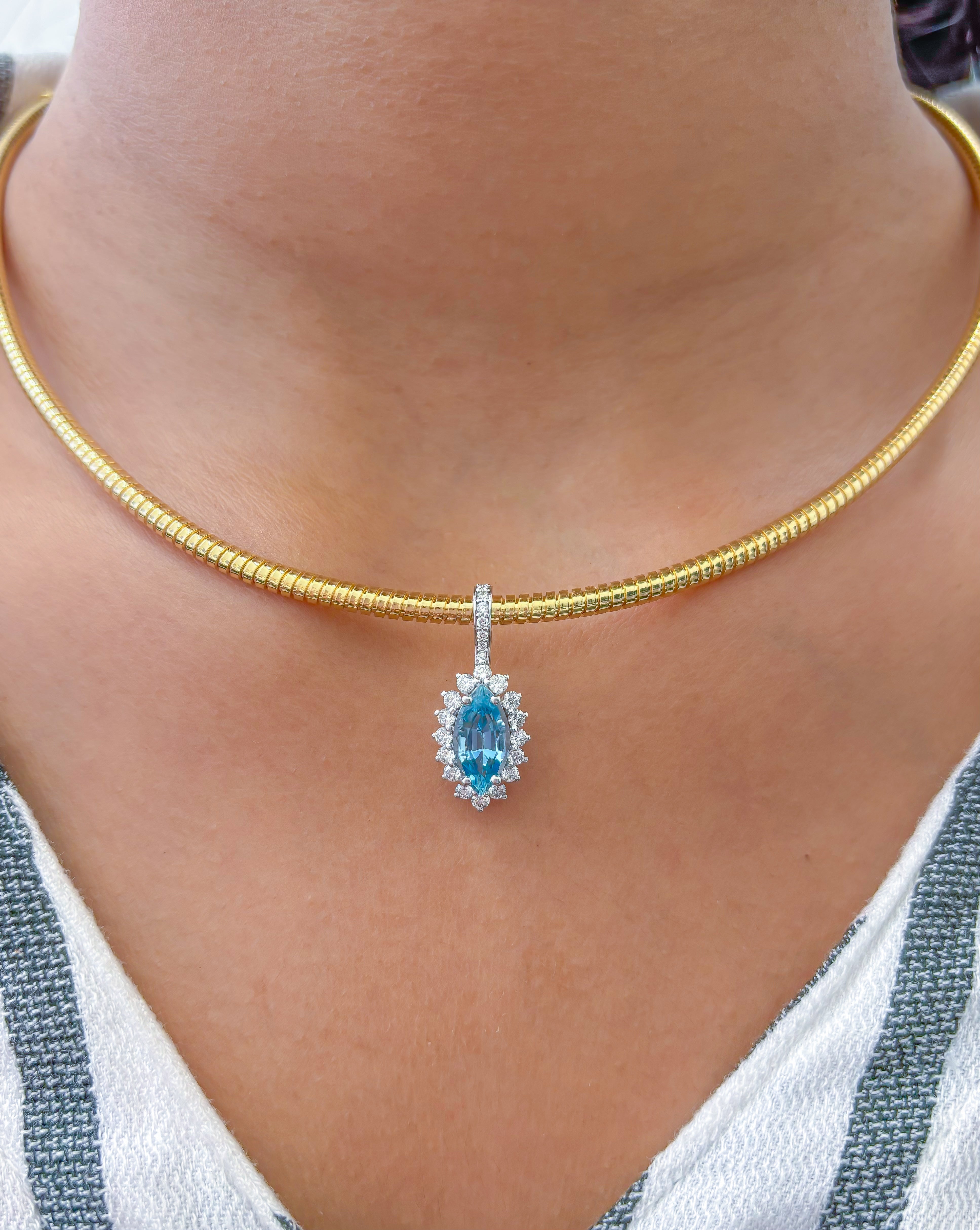 JPPD-794/9219 Aquamarine Diamond Pendant | 14K