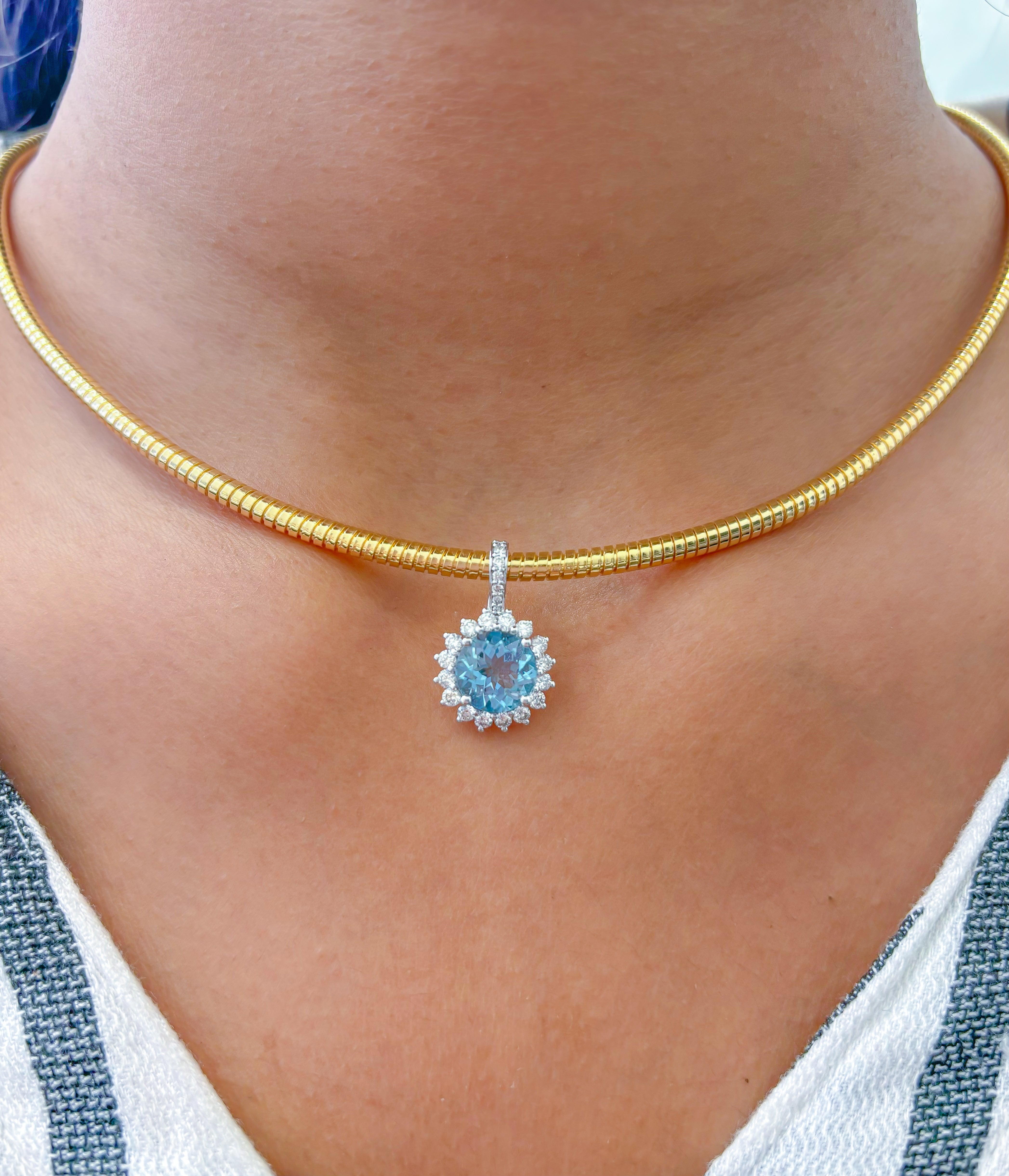 JPPD-796/9221 Aquamarine Diamond Pendant | 14K