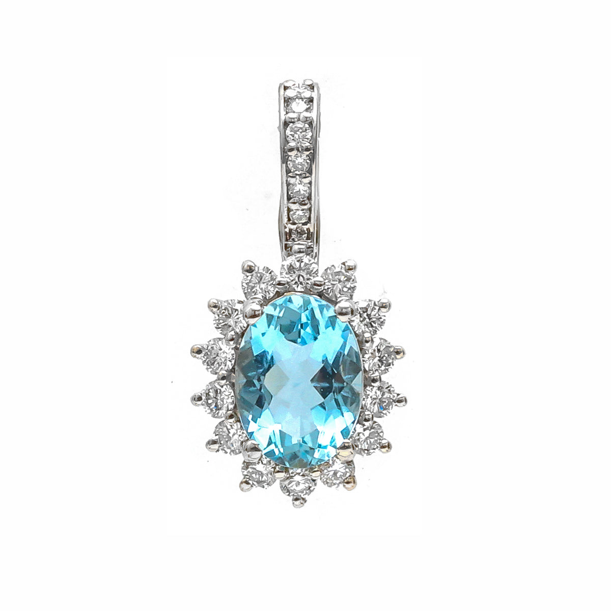JPPD-806/9287 Aquamarine Halo Diamond Oval Pendant | 18K
