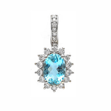 JPPD-806/9287 Aquamarine Halo Diamond Oval Pendant | 18K