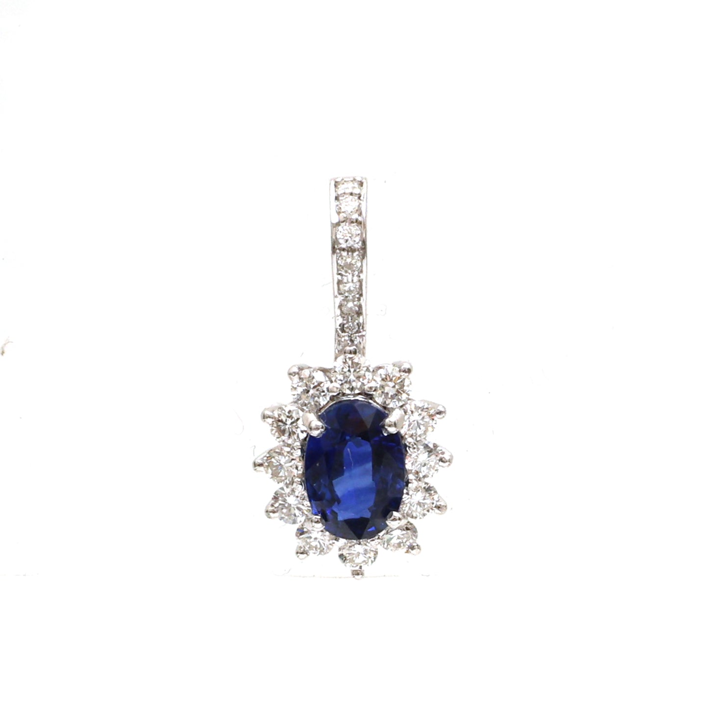 JPPD-846/9532 Blue Sapphire Helo Diamond Oval Pendant | 18K