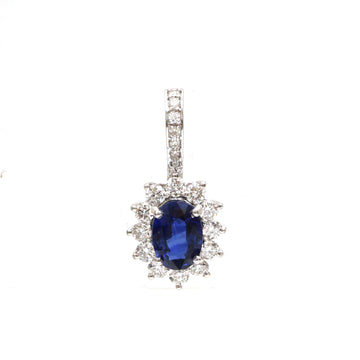 JPPD-846/9532 Blue Sapphire Helo Diamond Oval Pendant | 18K