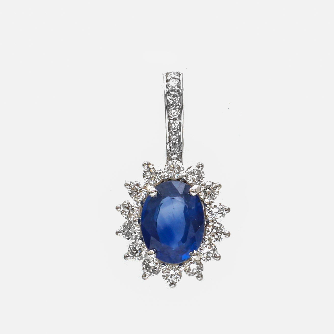 JPPD-847/9533 Blue Sapphire Helo Diamond Oval Pendant | 18K