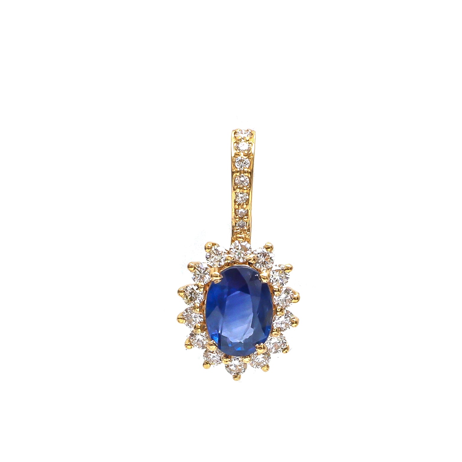 JPPD-848/9534 Blue Sapphire Helo Diamond Oval Pendant | 18K
