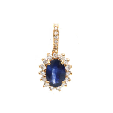 JPPD-849/9535 Blue Sapphire Helo Diamond Oval Pendant | 18K