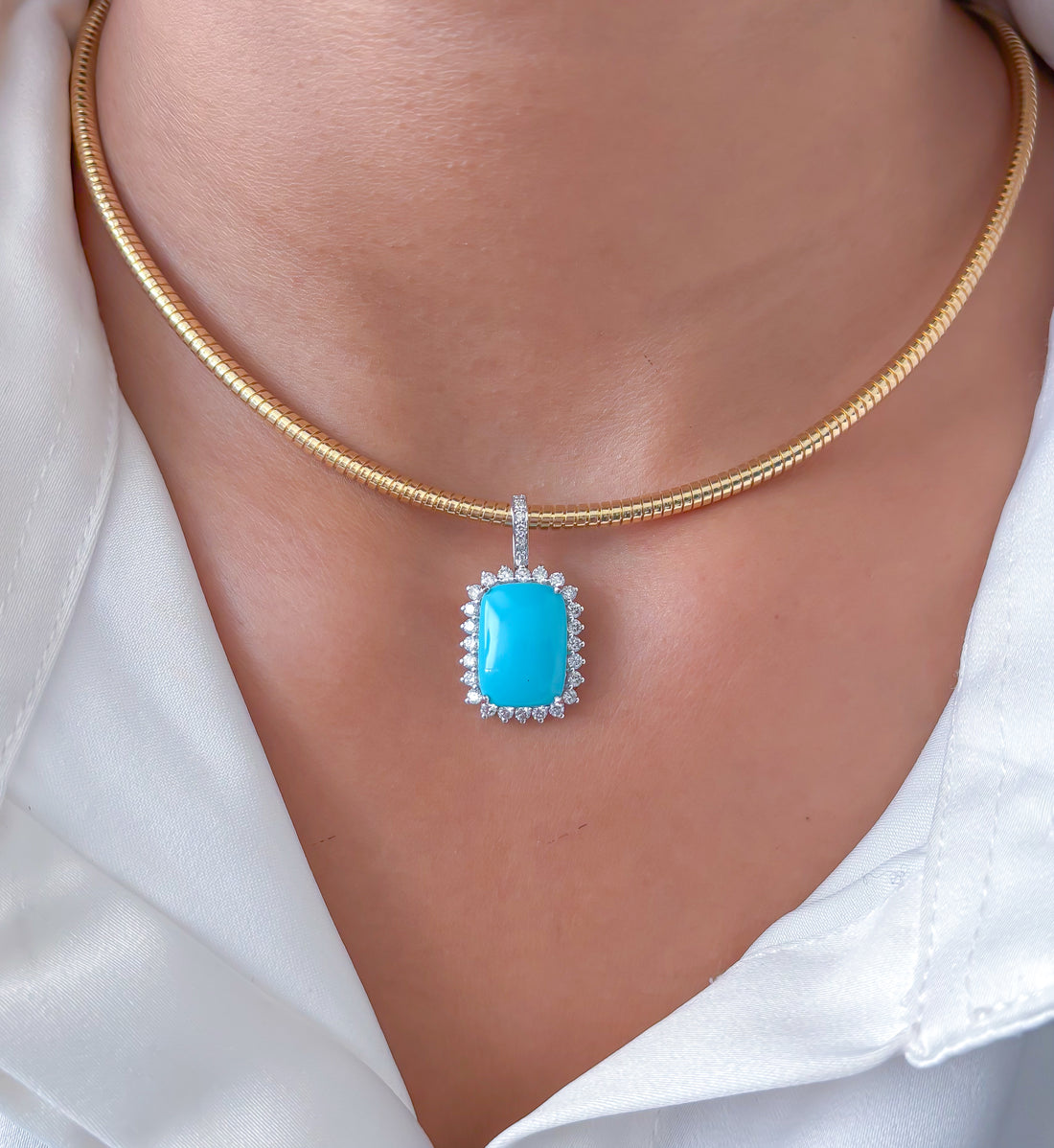 JPPD-854/9540 Turquoise Helo Diamond Octagon Pendant | 14K