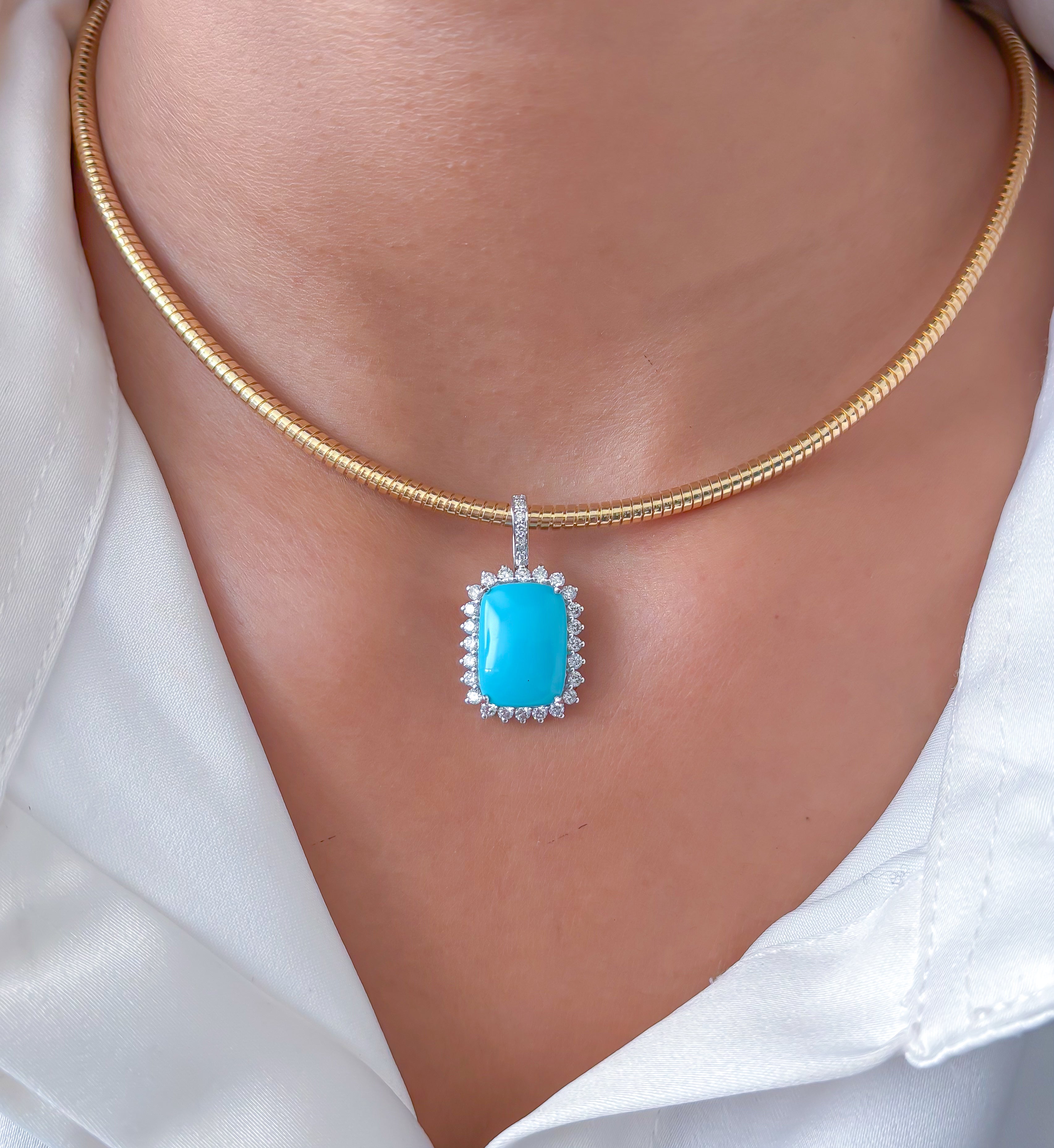 JPPD-854/9540 Turquoise Helo Diamond Octagon Pendant | 14K