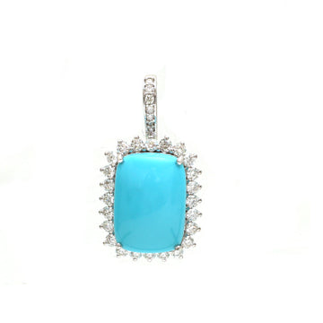 JPPD-854/9540 Turquoise Helo Diamond Octagon Pendant | 14K