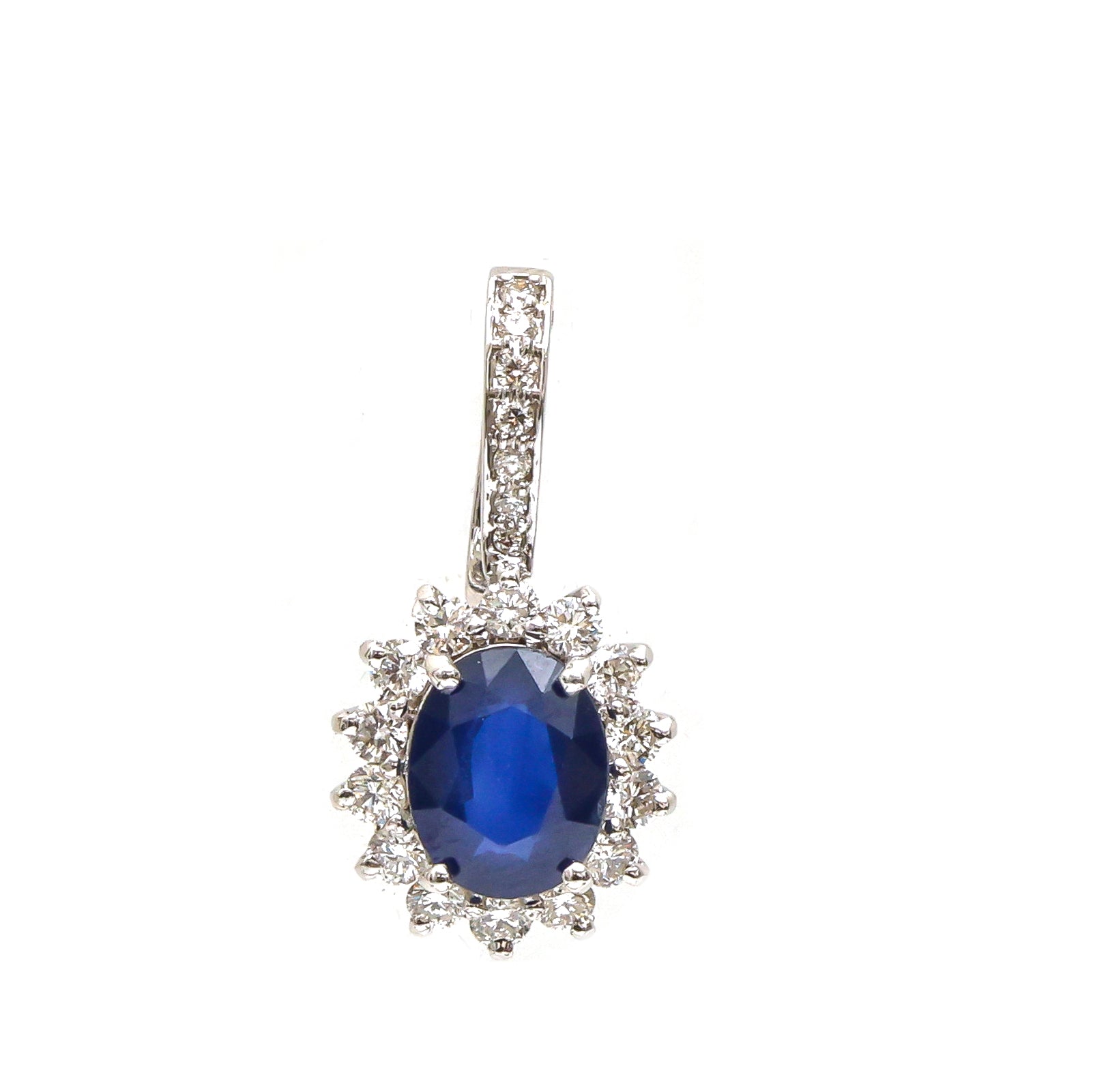 JPPD-857/9572 Blue Sapphire Helo Diamond Oval Pendant | 18K