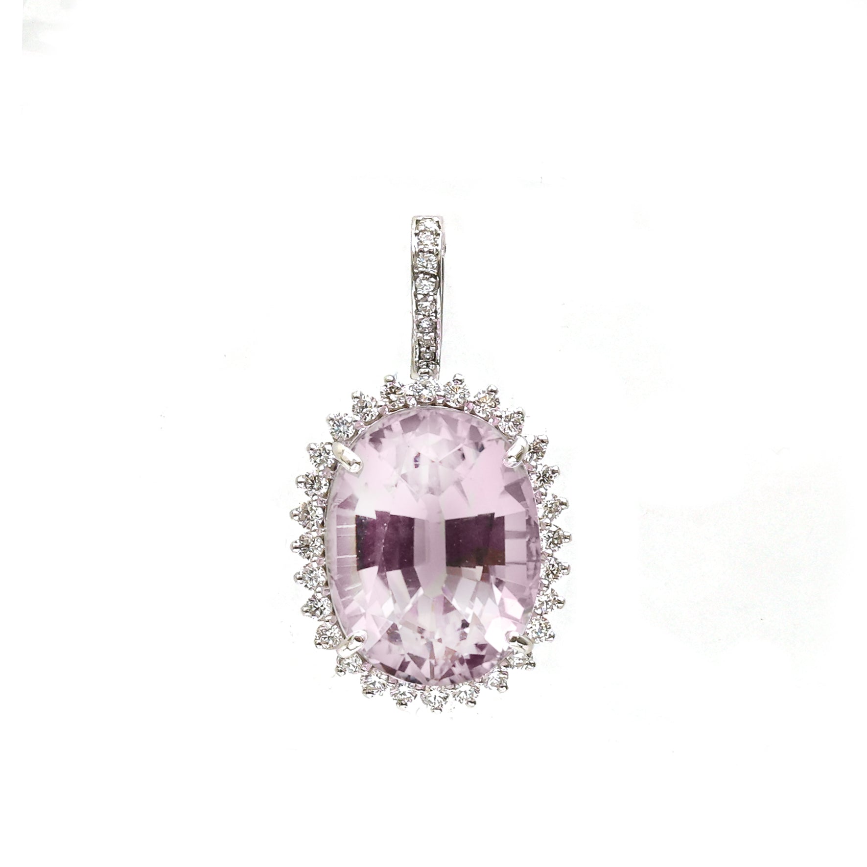 JPPD-858/9573 Kunzite Helo Diamond Oval Pendant | 14K