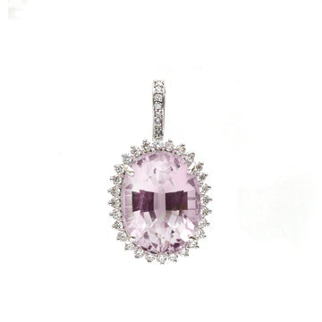 JPPD-858/9573 Kunzite Helo Diamond Oval Pendant | 14K