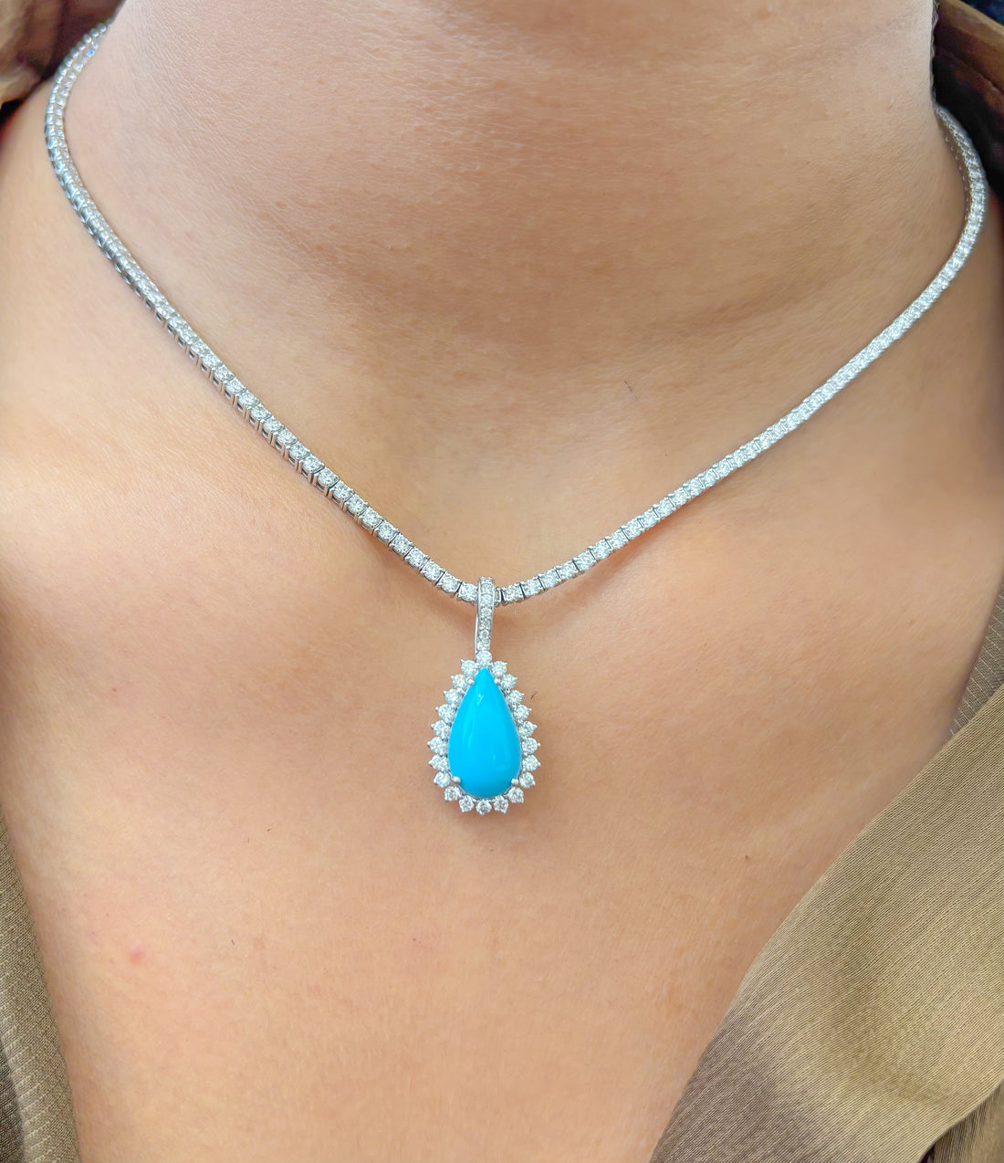 JPPD-859/9574 Turquoise Diamond Pendant | 14K