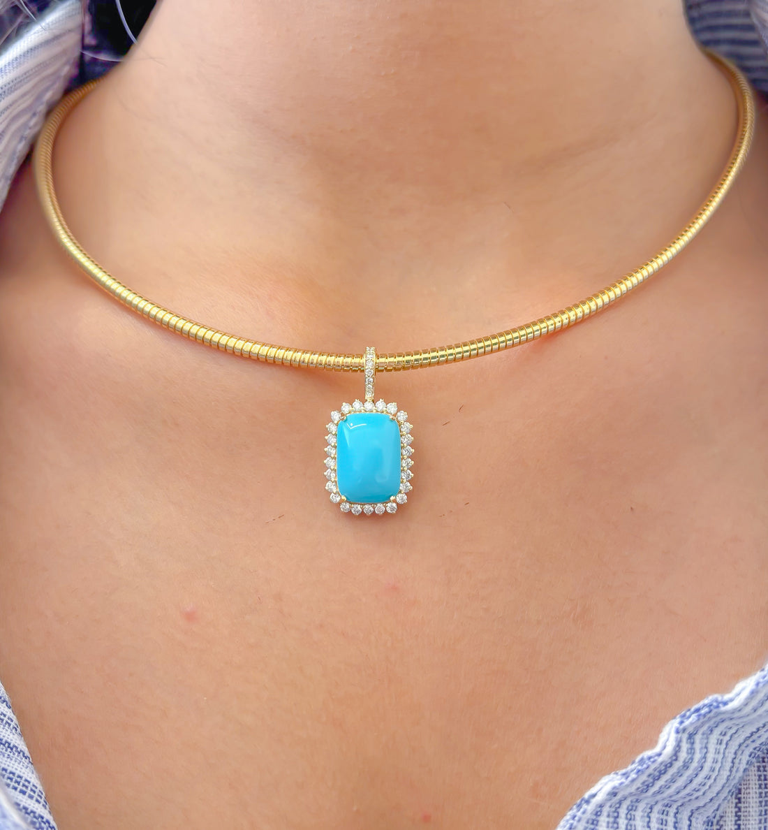 JPPD-861/9603 Turquoise Helo Diamond Octagon Pendant | 14K