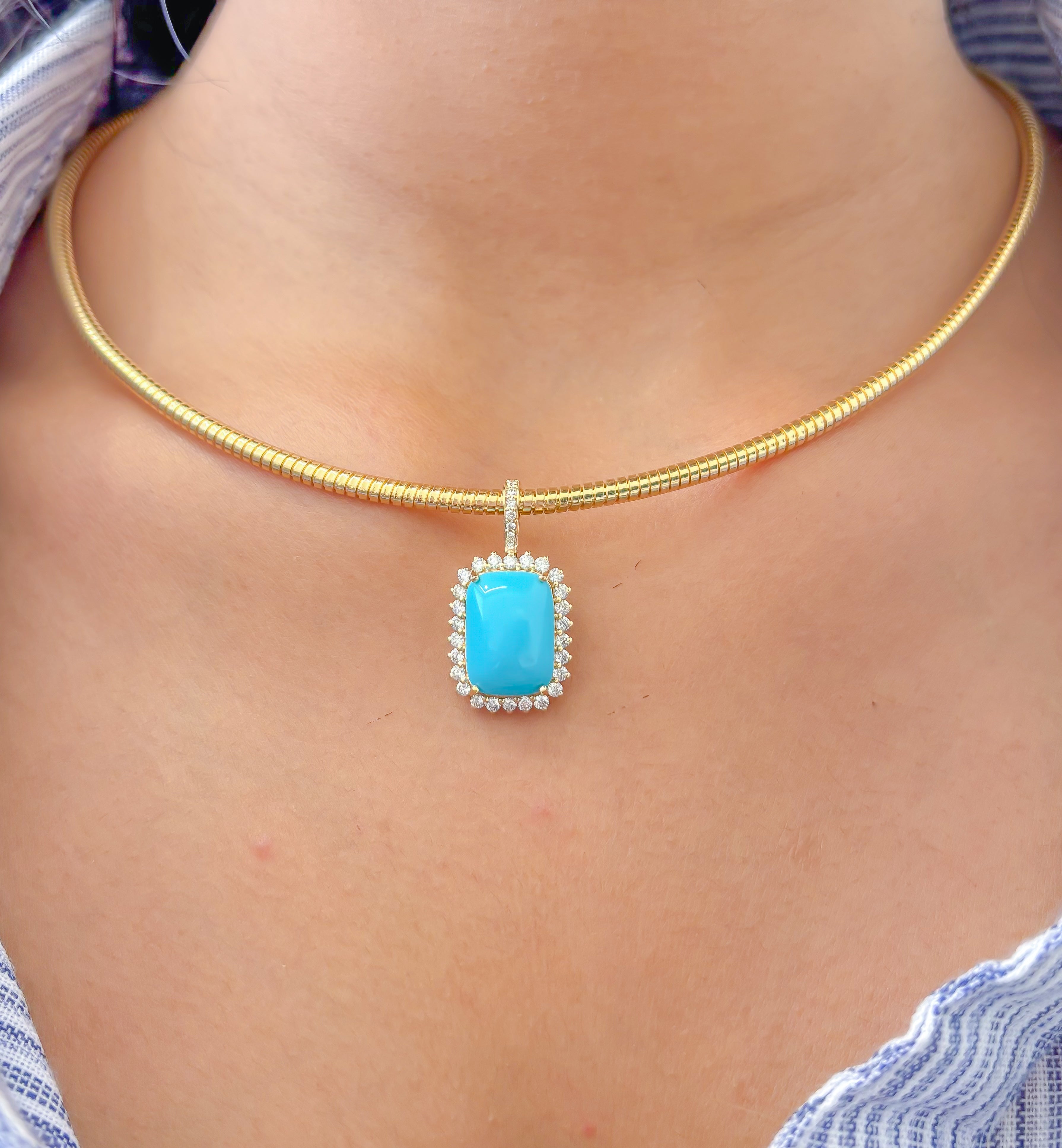 JPPD-861/9603 Turquoise Helo Diamond Octagon Pendant | 14K