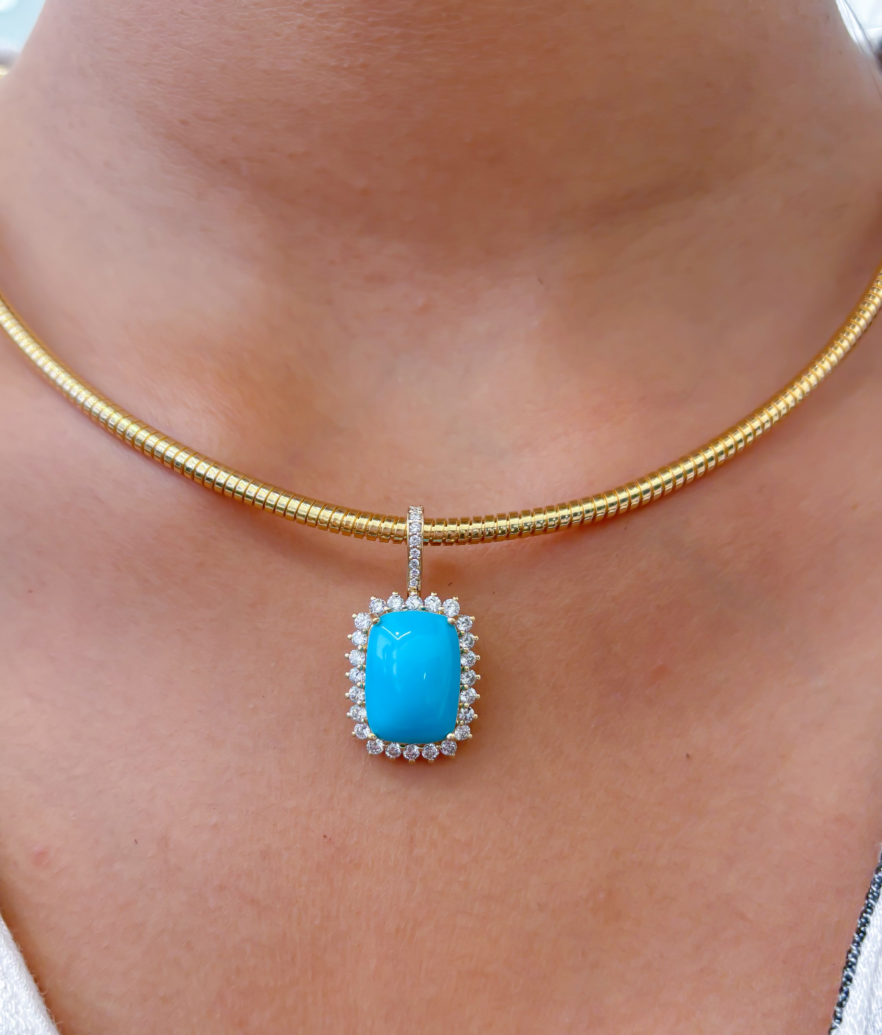 JPPD-864/9630 Turquoise Helo Diamond Octagon Pendant | 14K