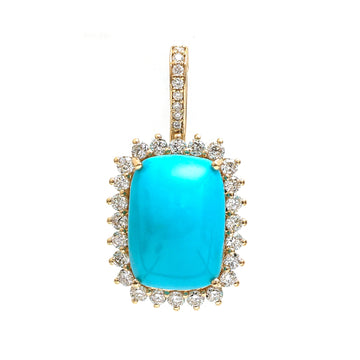 JPPD-864/9630 Turquoise Helo Diamond Octagon Pendant | 14K