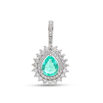 JPPD-868/9649 Paraiba Tourmaline Helo Diamond Pear Pendant | 18K