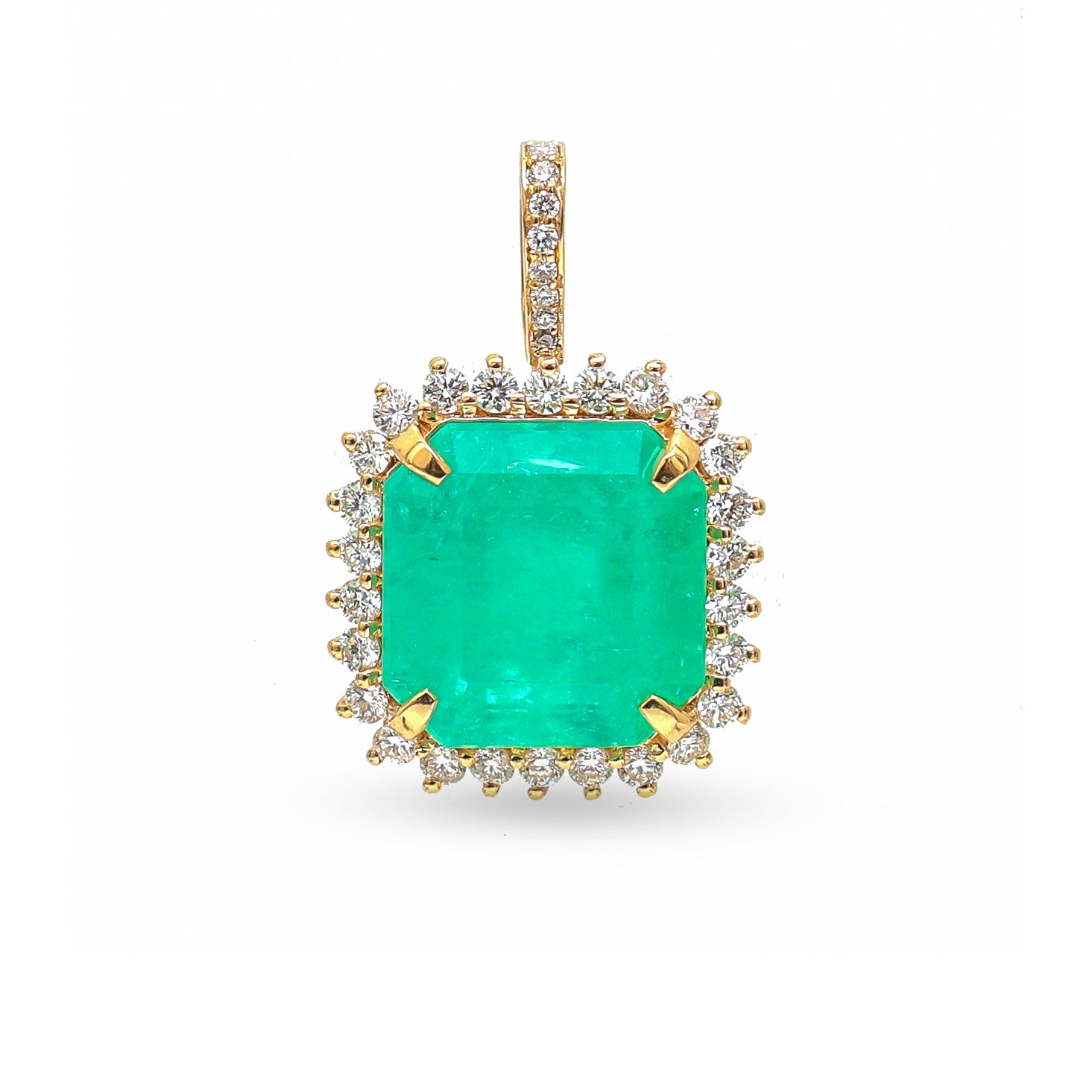 JPPD-873/9701 Colombian Emerald Helo Diamond Octagon Pendant | 18K