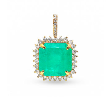 JPPD-873/9701 Colombian Emerald Helo Diamond Octagon Pendant | 18K