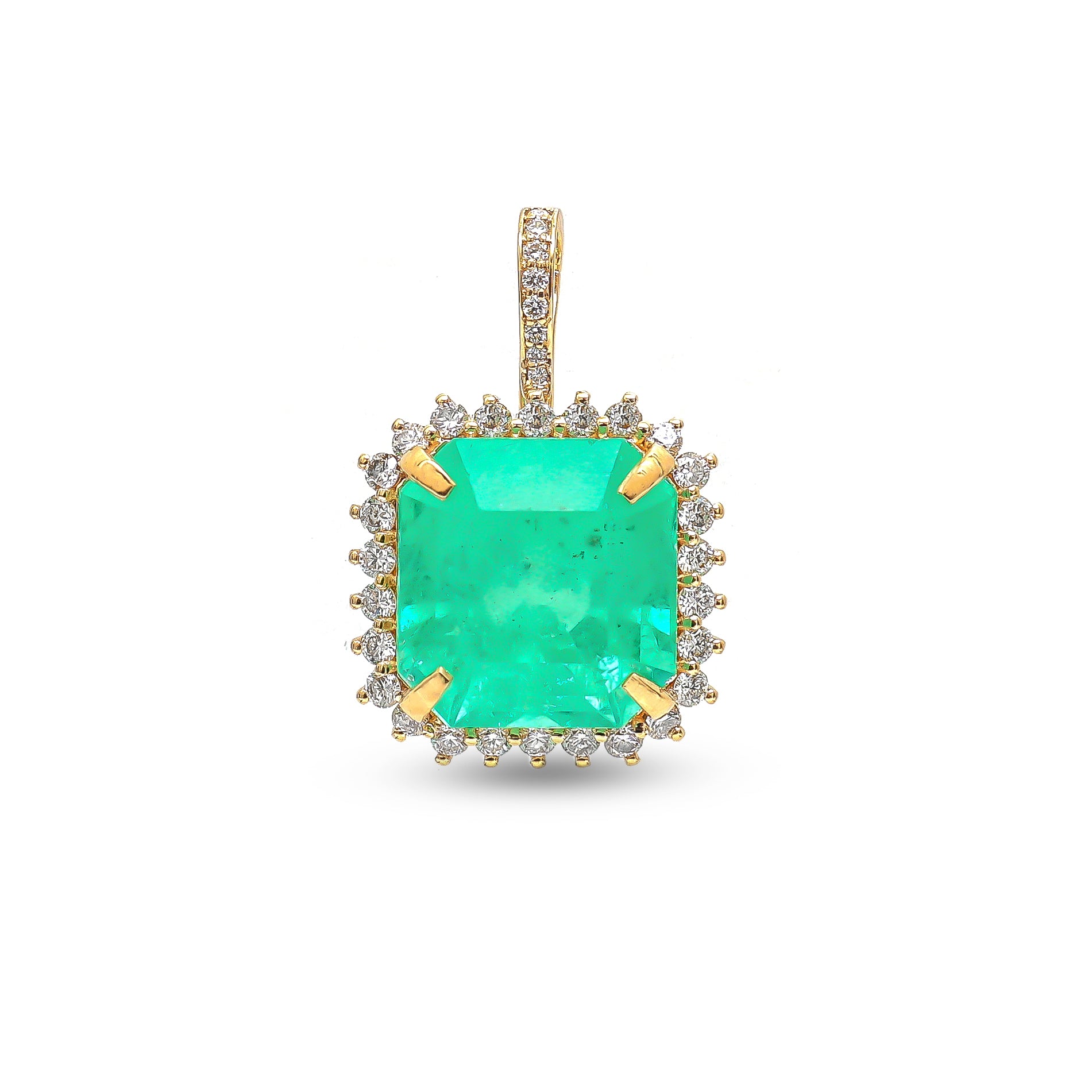 JPPD-875/9703 Colombian Emerald Helo Diamond Octagon Pendant | 18K