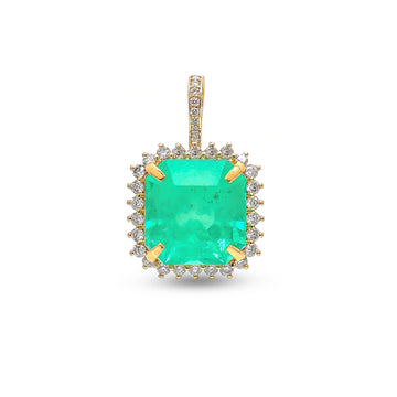 JPPD-875/9703 Colombian Emerald Helo Diamond Octagon Pendant | 18K