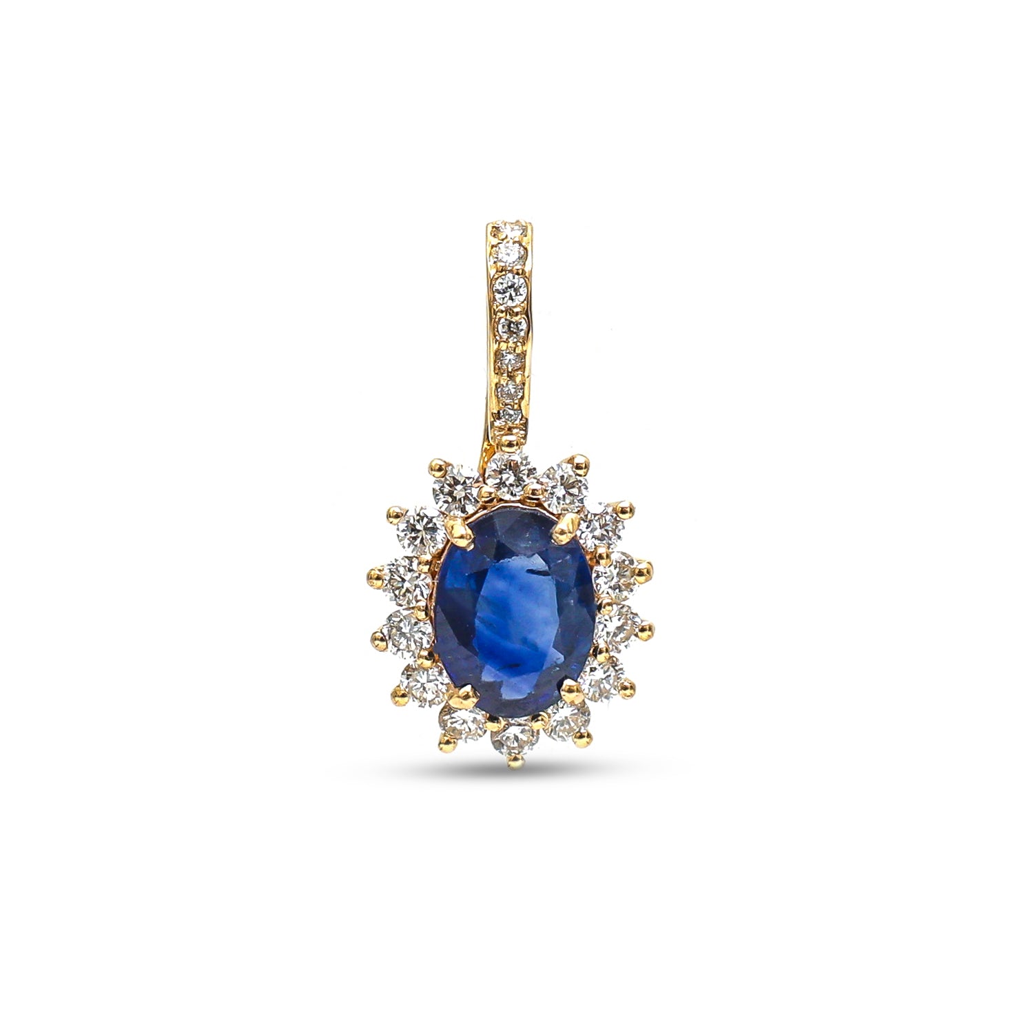 JPPD-877/9705 Blue Sapphire Helo Diamond Oval Pendant | 18K