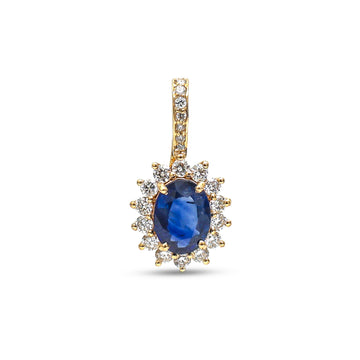 JPPD-877/9705 Blue Sapphire Helo Diamond Oval Pendant | 18K