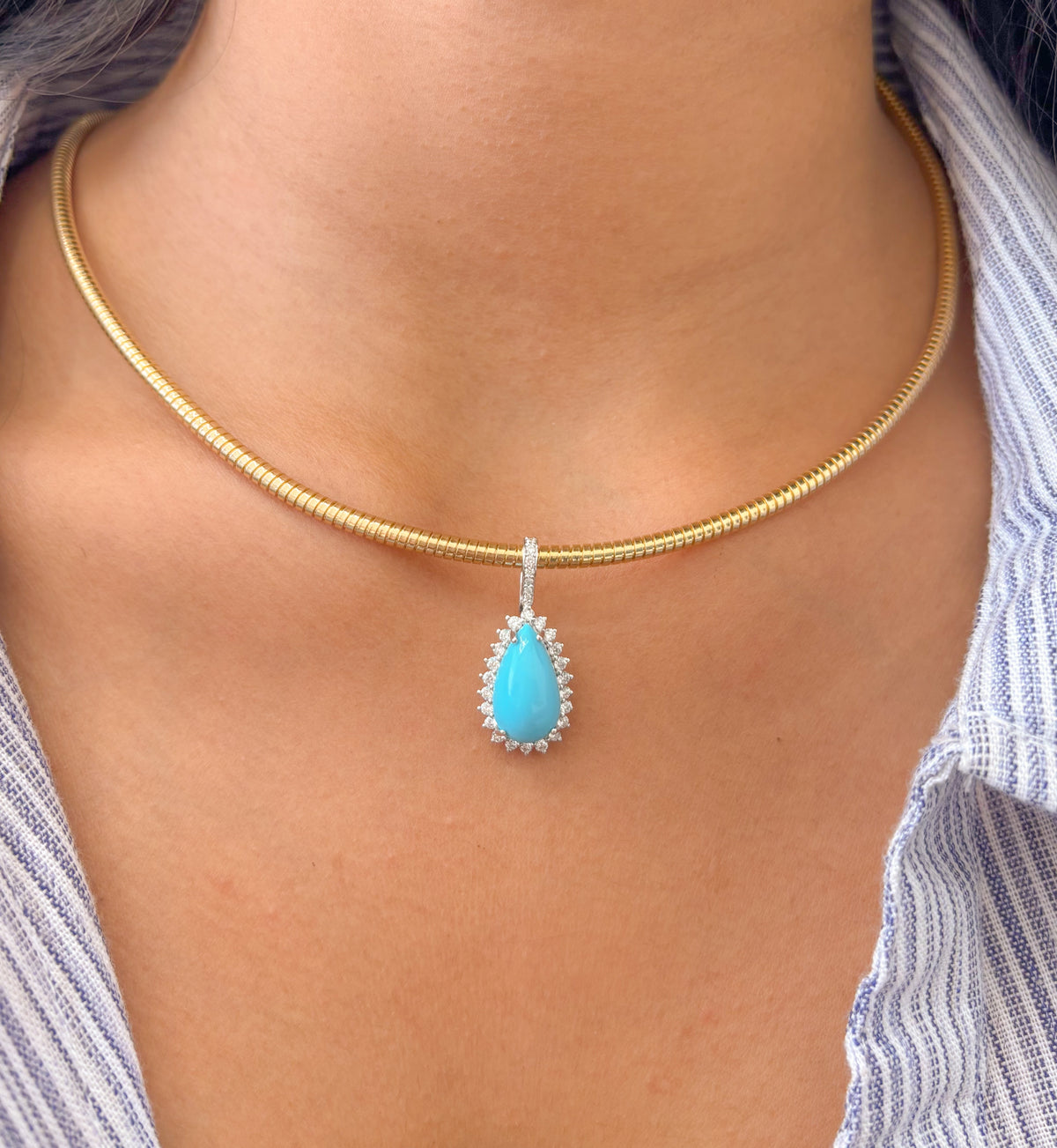 JPPD-881/9718 Turquoise Diamond Pendant | 14K